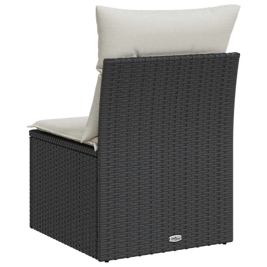 Garden Sofa Armless with Cushions Black Poly Rattan Modular Outdoor Seating