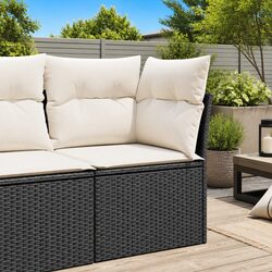Outdoor Corner Sofa Garden Furniture Poly Rattan with Removable Cushions Black