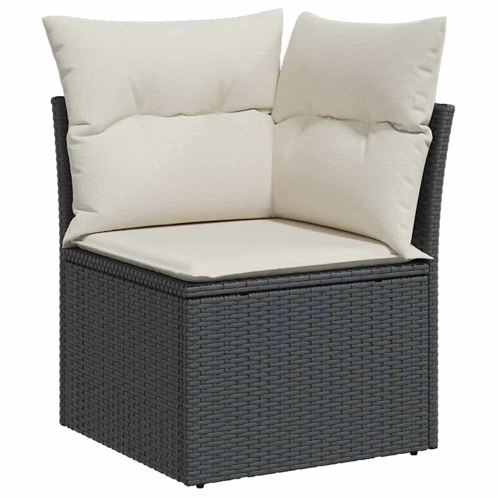 Garden Sofa Corner Set for Patio Black Poly Rattan with Cushions