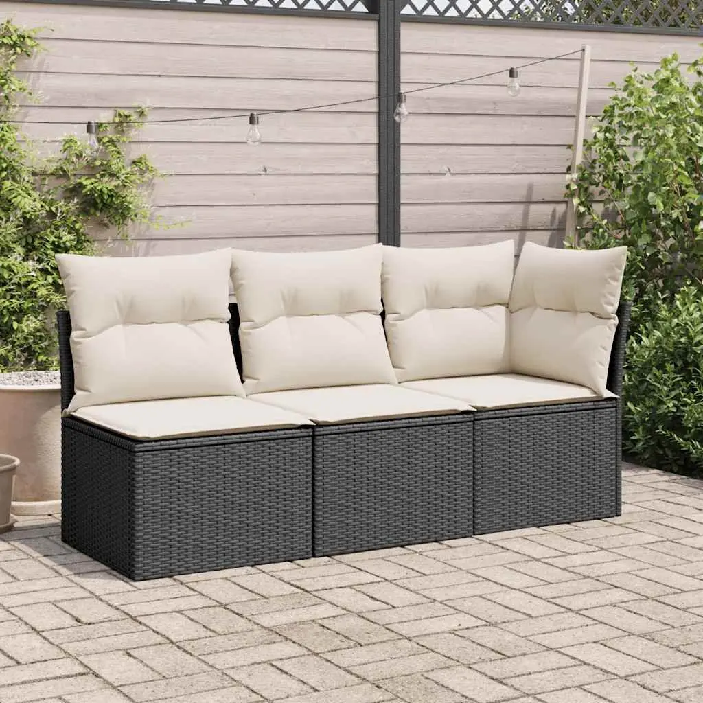 Garden Sofa Corner Set for Patio Black Poly Rattan with Cushions