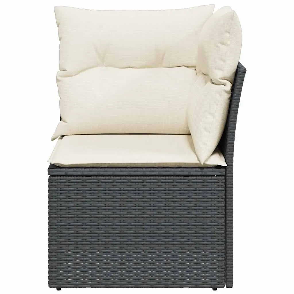 Garden Sofa Corner Set for Patio Black Poly Rattan with Cushions