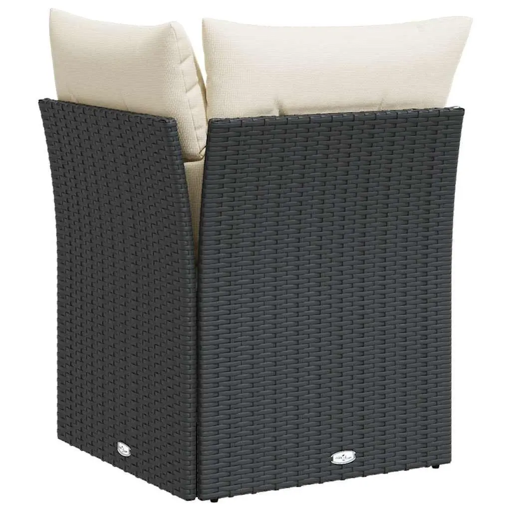 Garden Sofa Corner Set for Patio Black Poly Rattan with Cushions