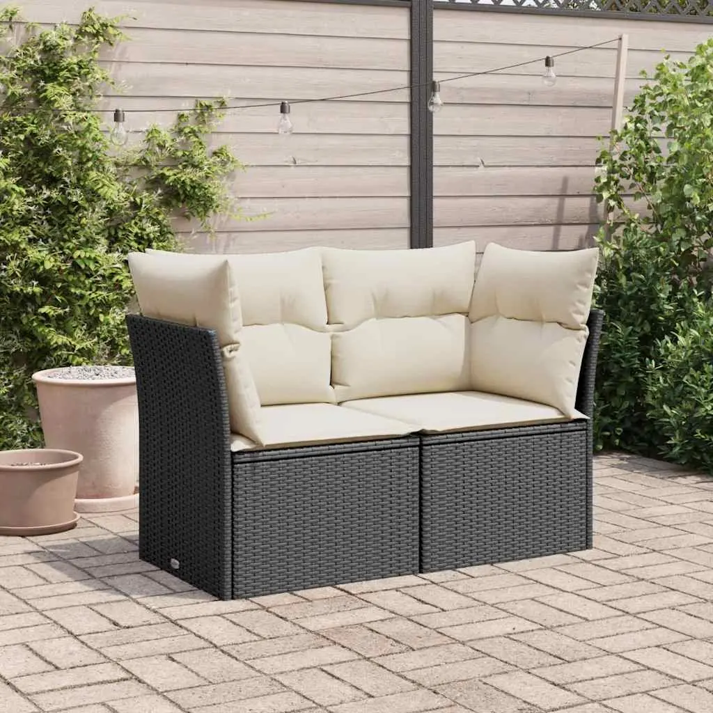 2-Seater Garden Sofa Outdoor Patio Seating Black Poly Rattan