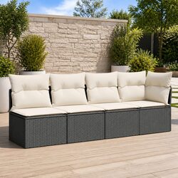 4-Seater Garden Sofa with Cushions Outdoor Patio Furniture Black Rattan Style