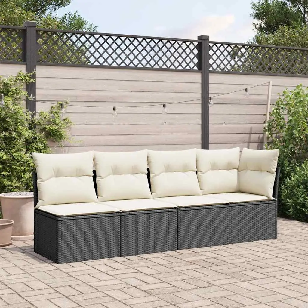 4-Seater Garden Sofa with Cushions Outdoor Patio Furniture Black Rattan Style