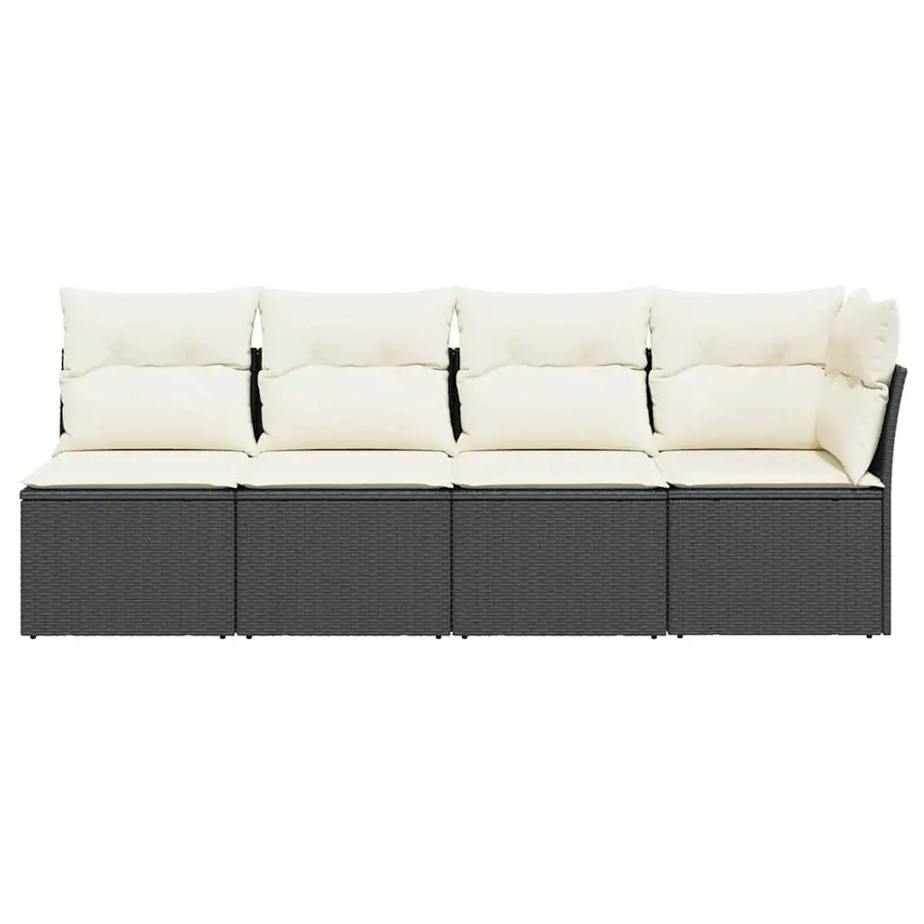 4-Seater Garden Sofa with Cushions Outdoor Patio Furniture Black Rattan Style
