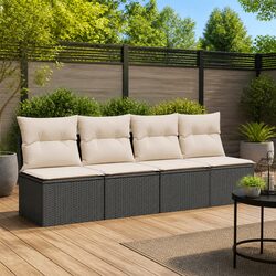 4-Seater Garden Sofa with Cushions Outdoor Patio Furniture Black Rattan Lounge
