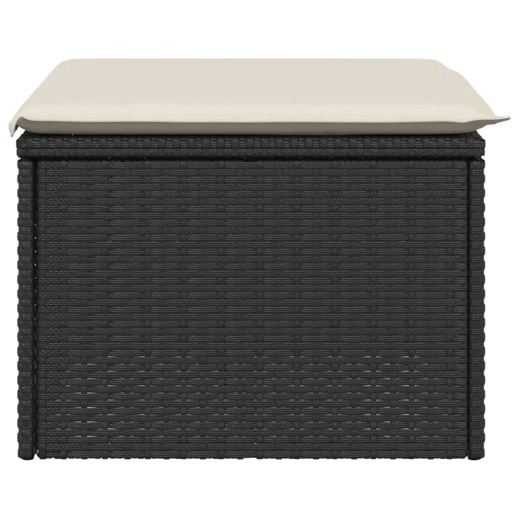 Garden Stool with Storage Cushioned Seat Outdoor Furniture Black Poly Rattan