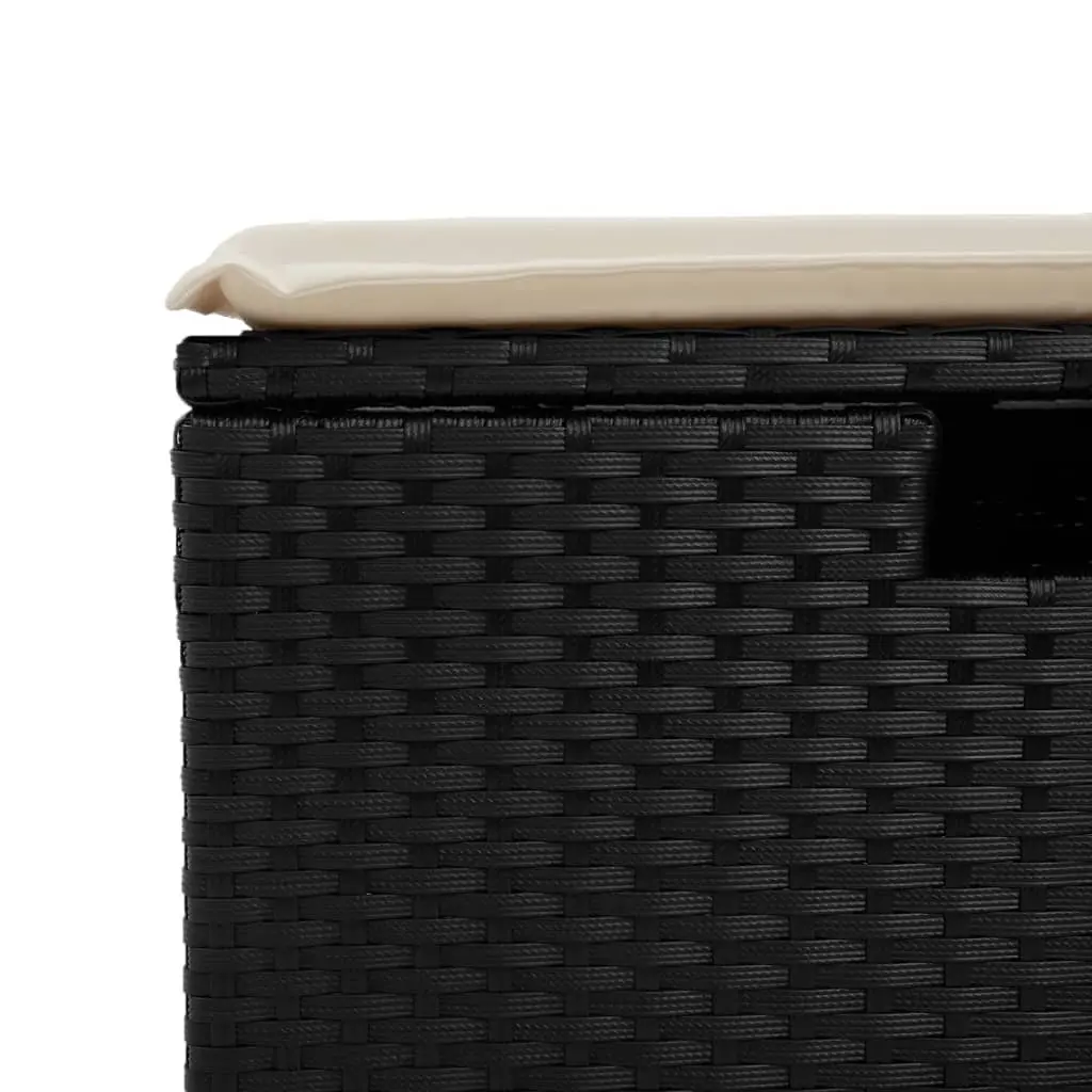 Garden Stool with Storage Cushioned Seat Outdoor Furniture Black Poly Rattan