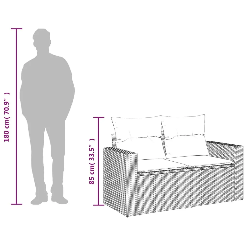 2-Seater Outdoor Garden Sofa for Patio Black Poly Rattan with Cushions