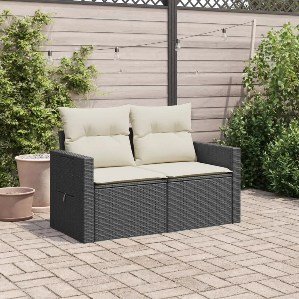 2-Seater Garden Sofa Outdoor Lounge Chair Black Poly Rattan