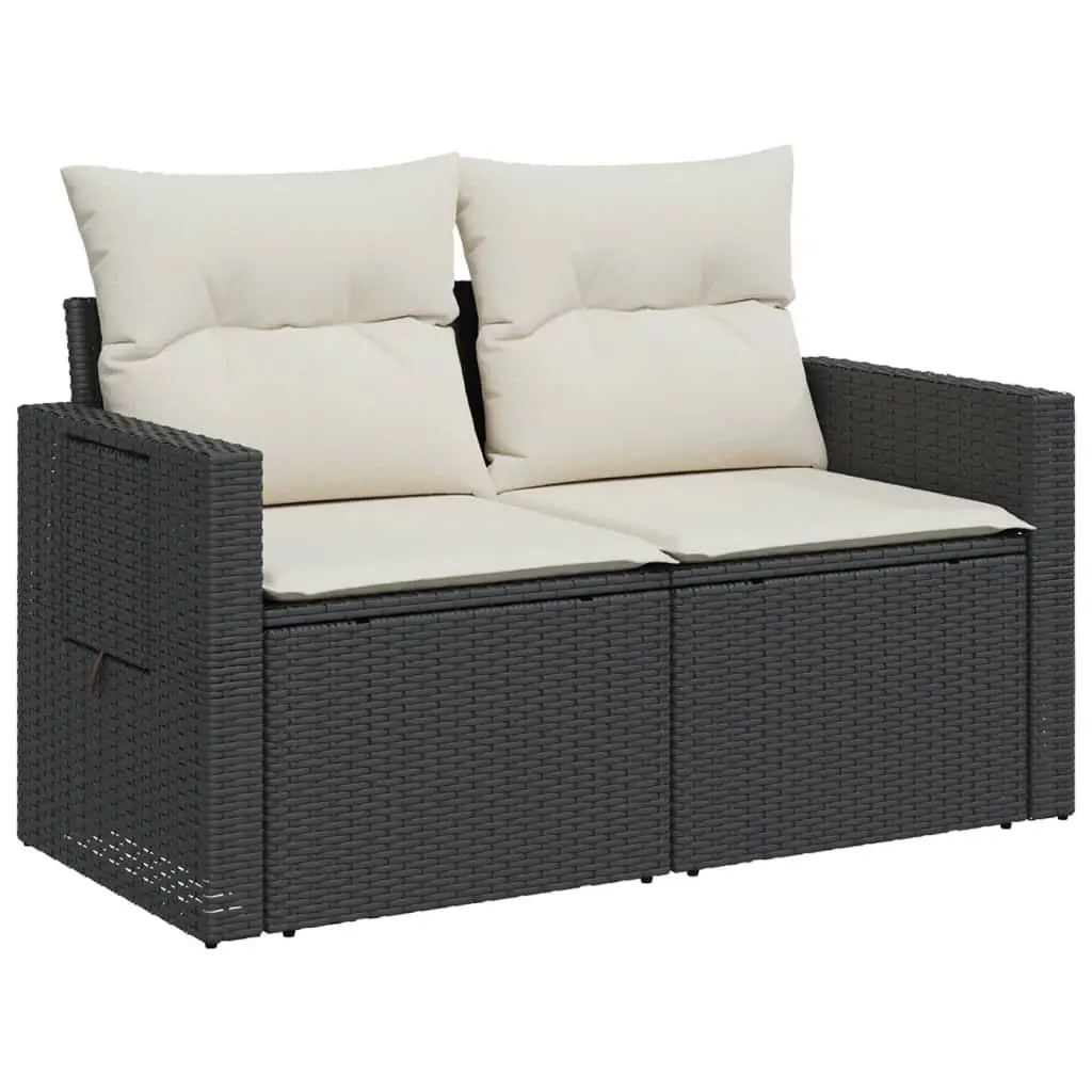 2-Seater Garden Sofa Outdoor Lounge Chair Black Poly Rattan