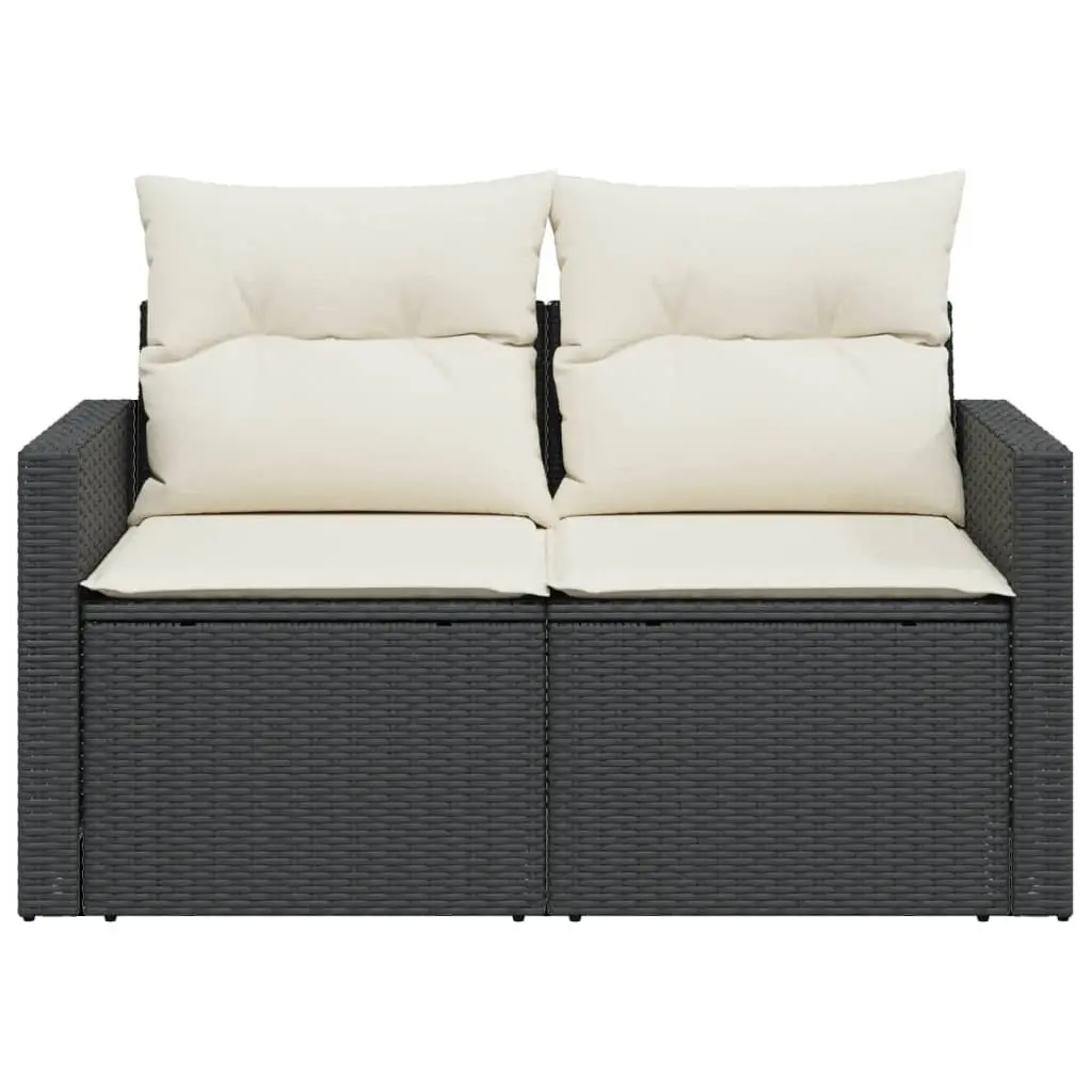 2-Seater Garden Sofa Outdoor Lounge Chair Black Poly Rattan