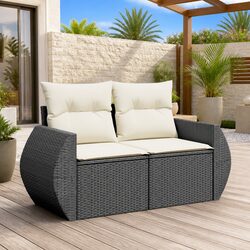 2-Seater Garden Sofa Outdoor Lounger Patio Seating with Removable Cushions Black