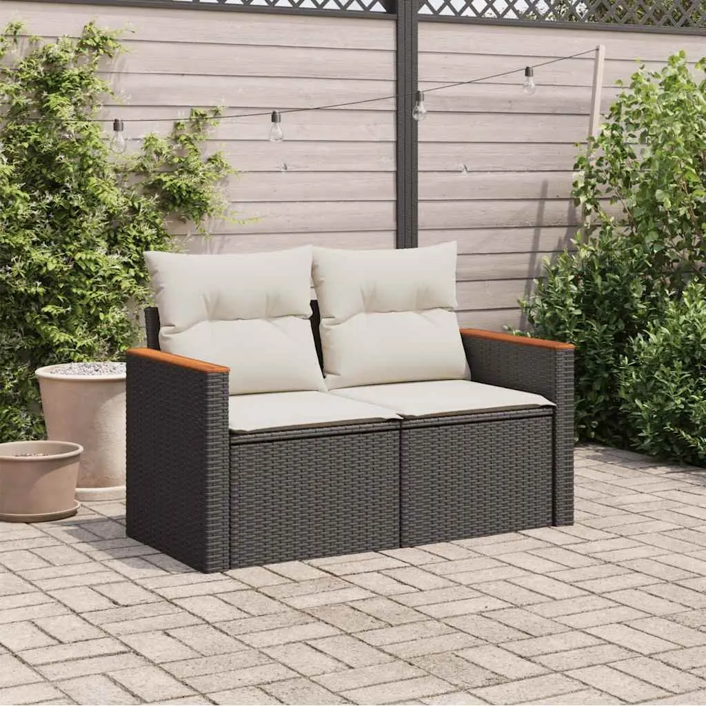 Garden Sofa Outdoor Patio Furniture 2 Seater Black Poly Rattan