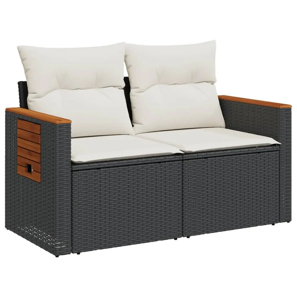 2-Seater Outdoor Garden Sofa with Cushions Black Poly Rattan
