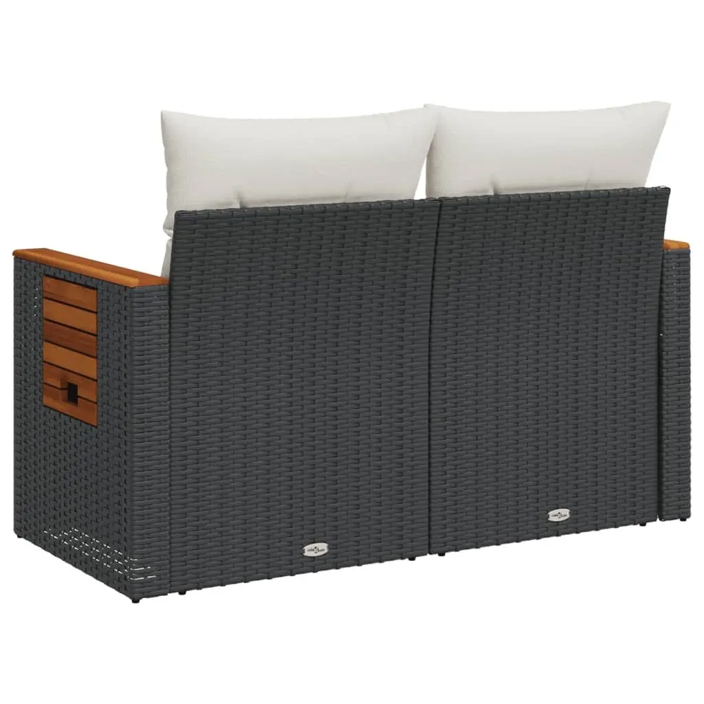 2-Seater Outdoor Garden Sofa with Cushions Black Poly Rattan