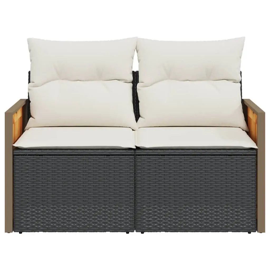 2-Seater Black Rattan Garden Sofa