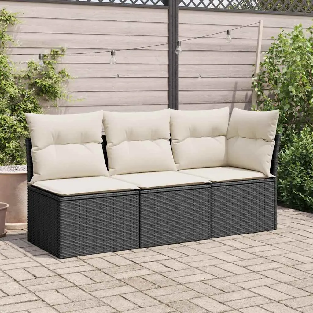Armless Garden Chair Outdoor Seating Black Poly Rattan with Cushions and Storage Compartment