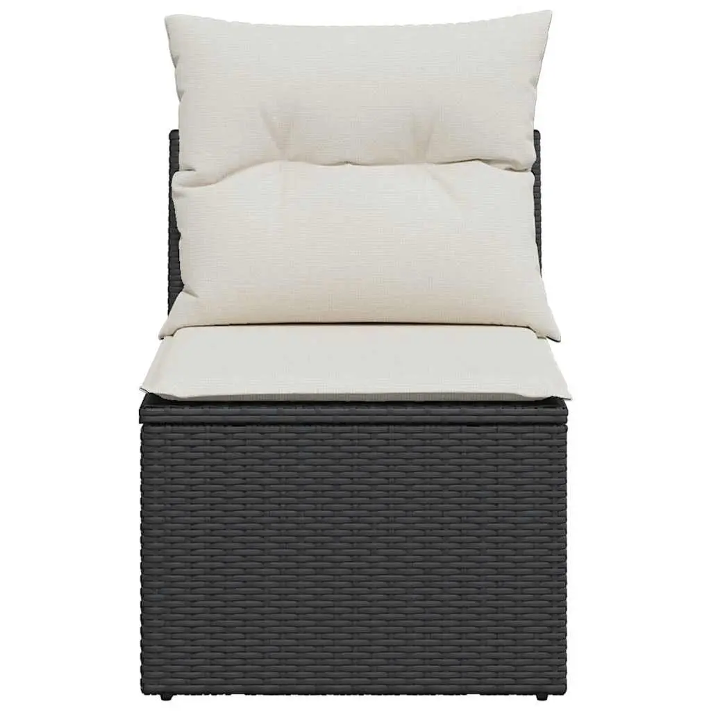 Armless Garden Chair Outdoor Seating Black Poly Rattan with Cushions and Storage Compartment
