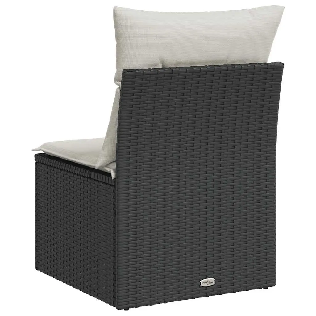 Armless Garden Chair Outdoor Seating Black Poly Rattan with Cushions and Storage Compartment