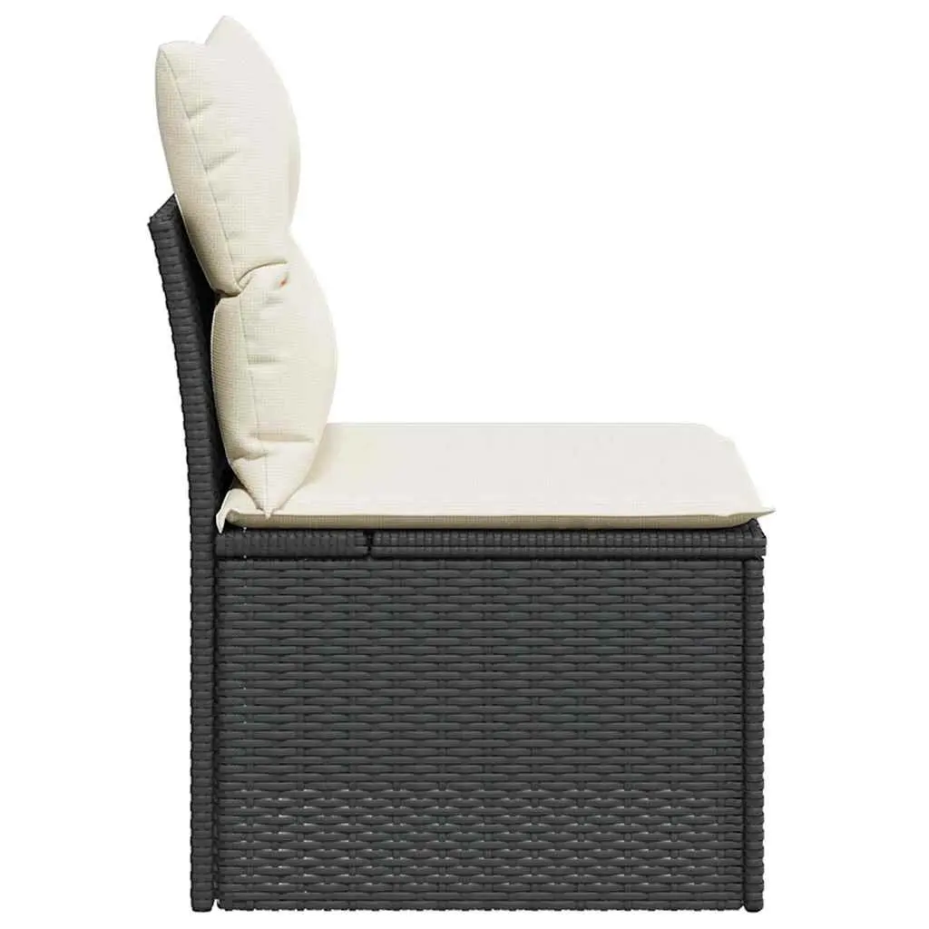 Armless Garden Chair Outdoor Seating Black Poly Rattan with Cushions and Storage Compartment