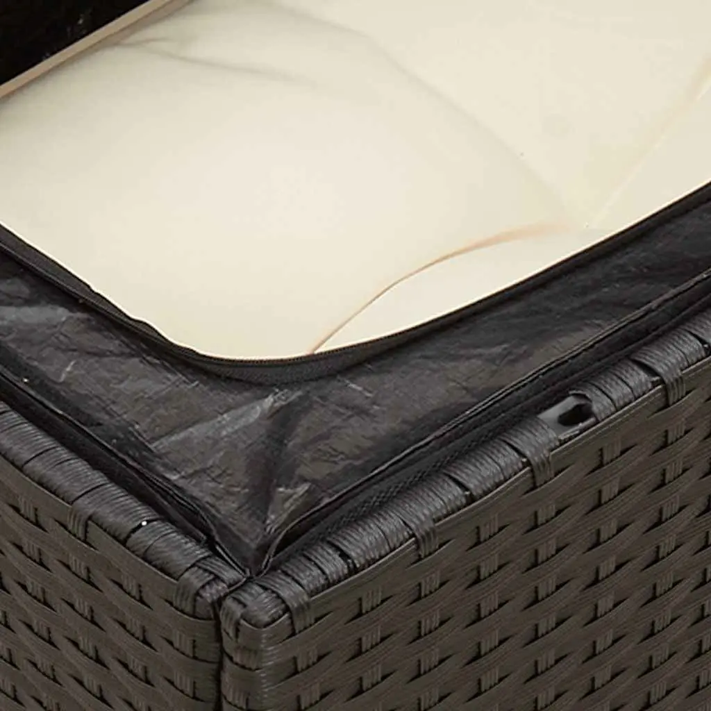 Armless Garden Chair Outdoor Seating Black Poly Rattan with Cushions and Storage Compartment
