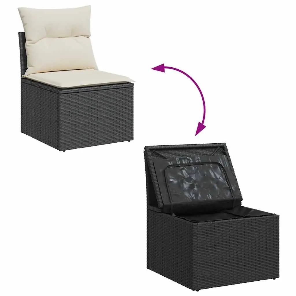 Armless Garden Chair Outdoor Seating Black Poly Rattan with Cushions and Storage Compartment