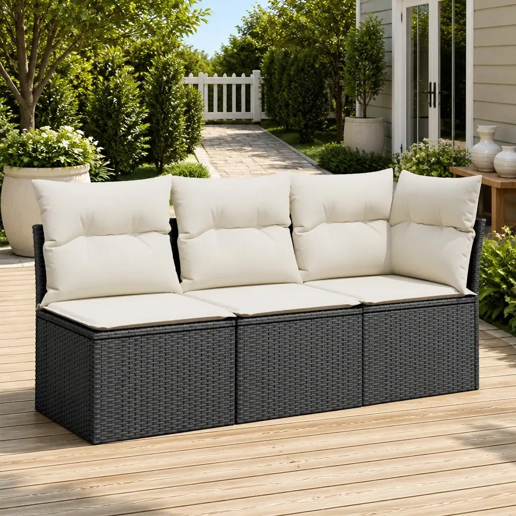 3-Seater Outdoor Garden Sofa for Patio Black
