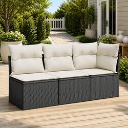 3-Seater Modular Patio Sofa: Black PE Rattan with Cushions