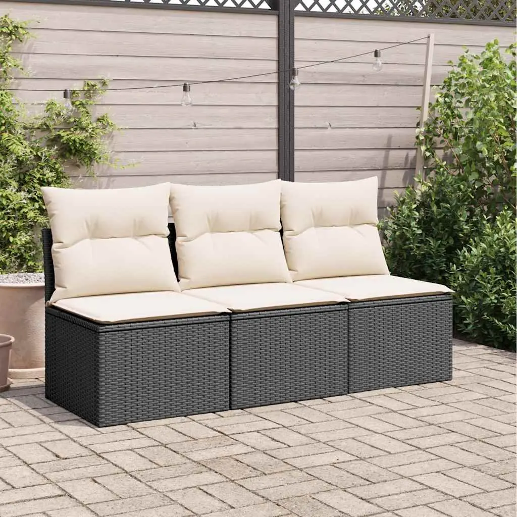 Outdoor Garden Sofa 3-Seater Black PE Rattan with Cushions Storage Modular