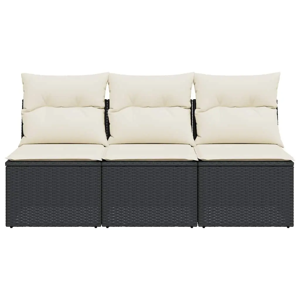 Outdoor Garden Sofa 3-Seater Black PE Rattan with Cushions Storage Modular