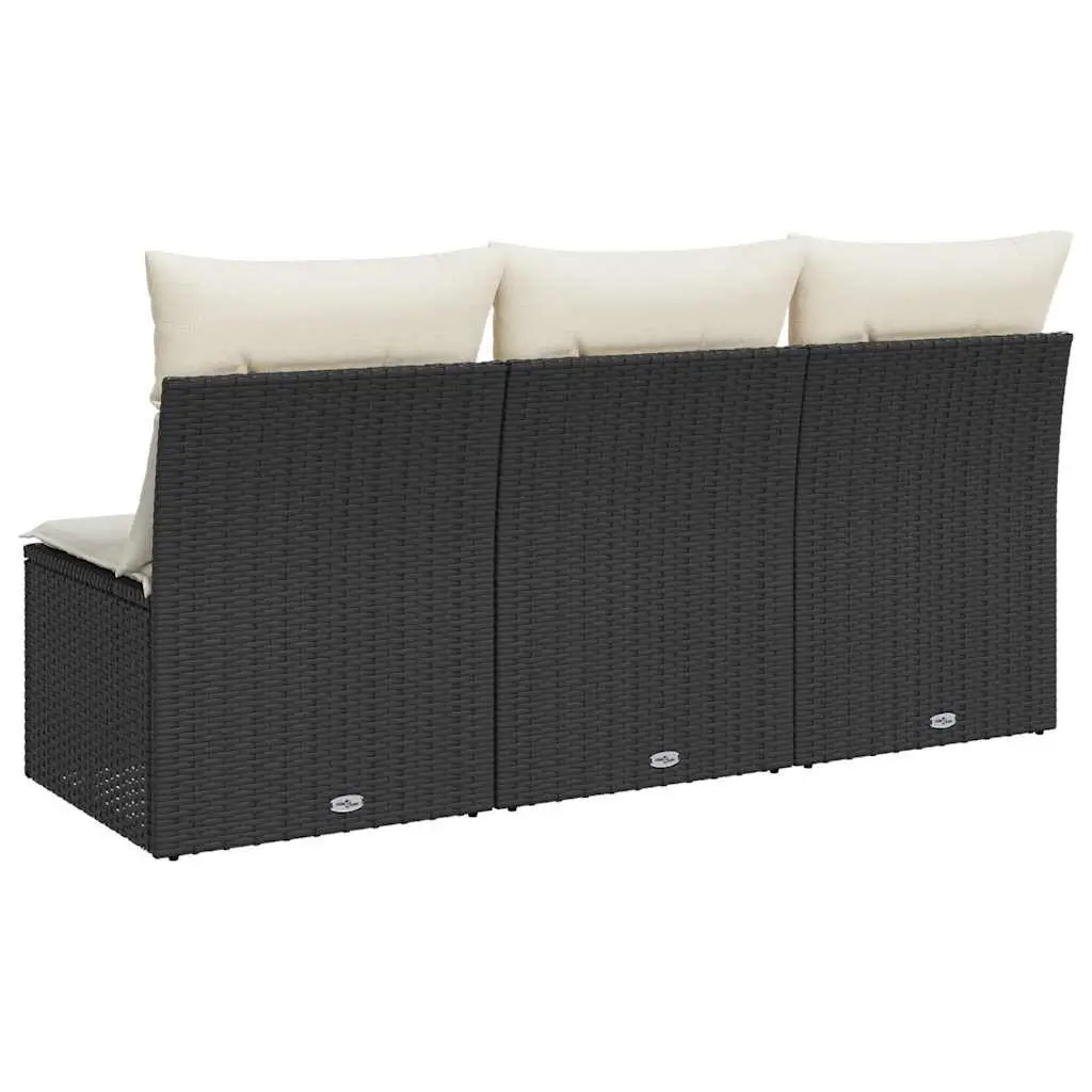Outdoor Garden Sofa 3-Seater Black PE Rattan with Cushions Storage Modular
