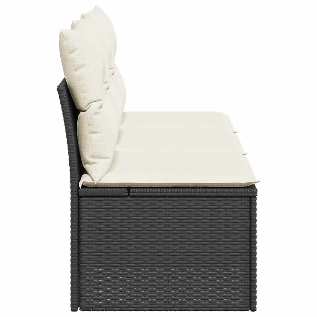 Outdoor Garden Sofa 3-Seater Black PE Rattan with Cushions Storage Modular