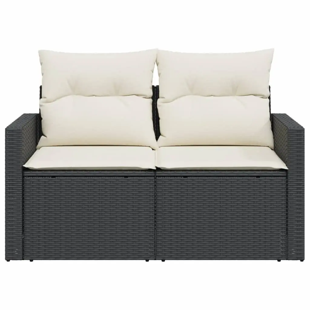 2-Seater Outdoor Garden Sofa Black Poly Rattan Patio Furniture with Storage Cushions