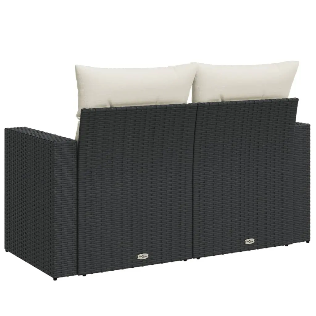 2-Seater Outdoor Garden Sofa Black Poly Rattan Patio Furniture with Storage Cushions