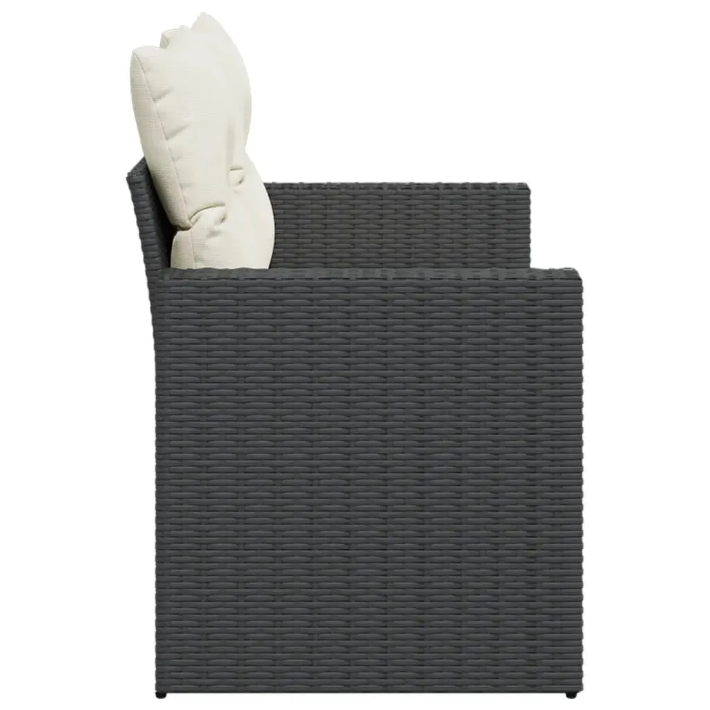 2-Seater Outdoor Garden Sofa Black Poly Rattan Patio Furniture with Storage Cushions
