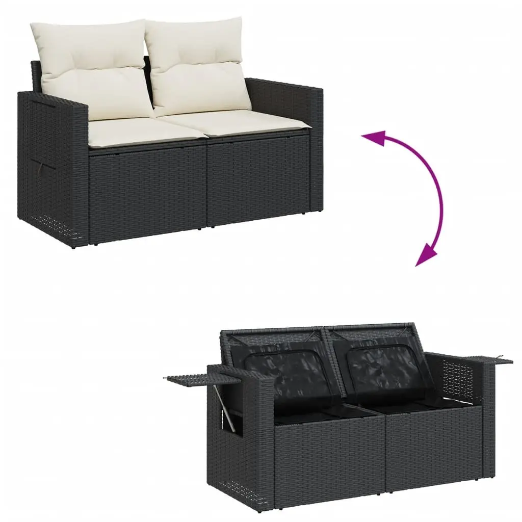 2-Seater Garden Sofa Outdoor Furniture with Cushions Rattan Design Black