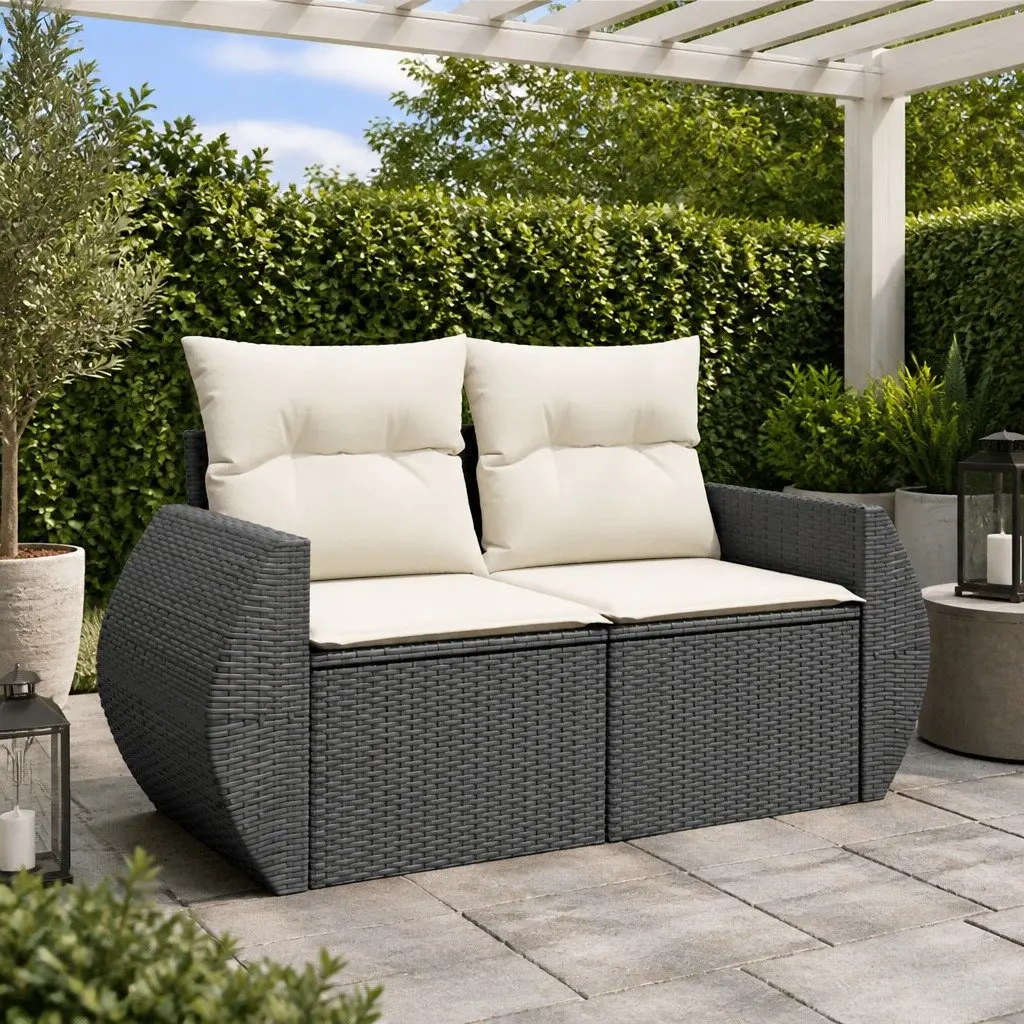 2-Seater Outdoor Sofa Black PE Rattan Garden Furniture with Storage