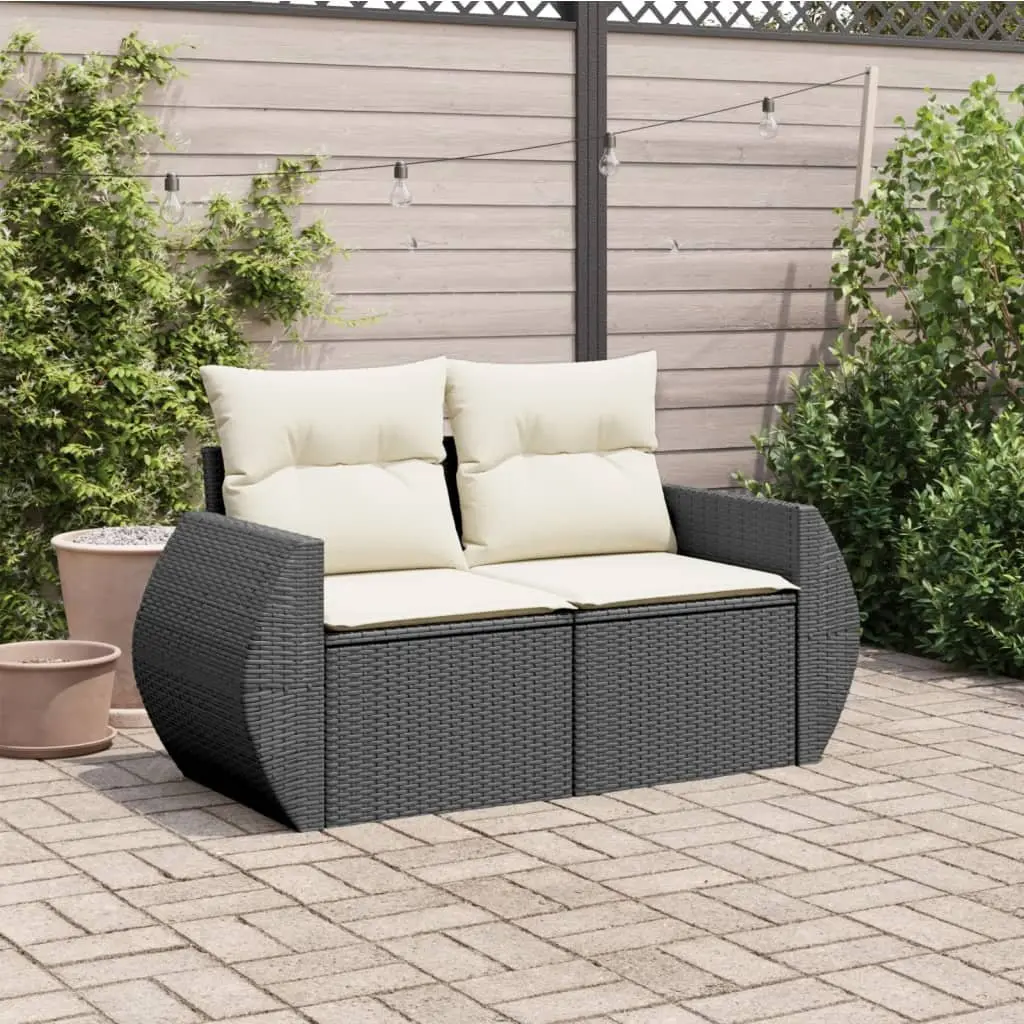 2-Seater Outdoor Sofa Black PE Rattan Garden Furniture with Storage