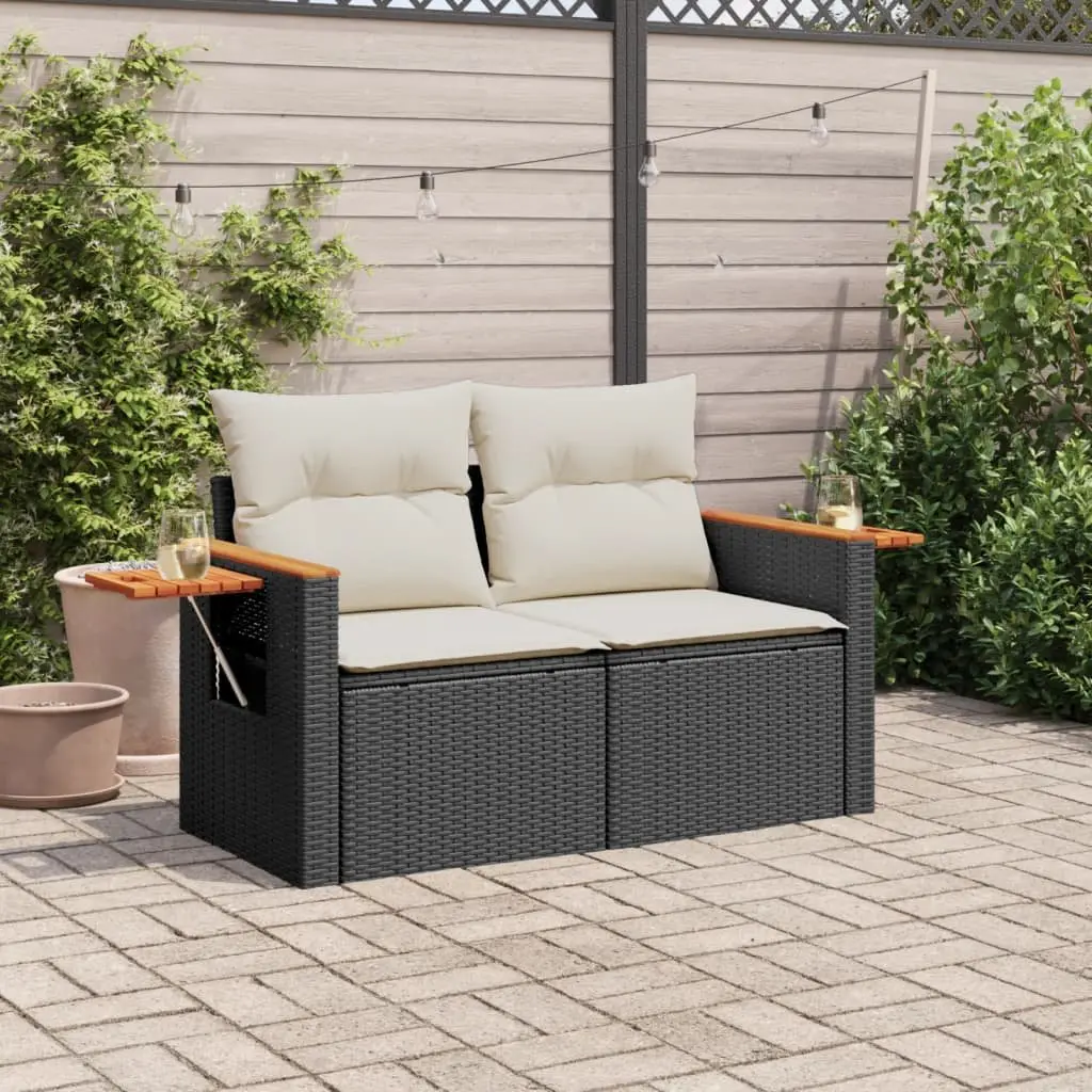 Outdoor Sofa 2-Seater Garden Furniture Black Poly Rattan
