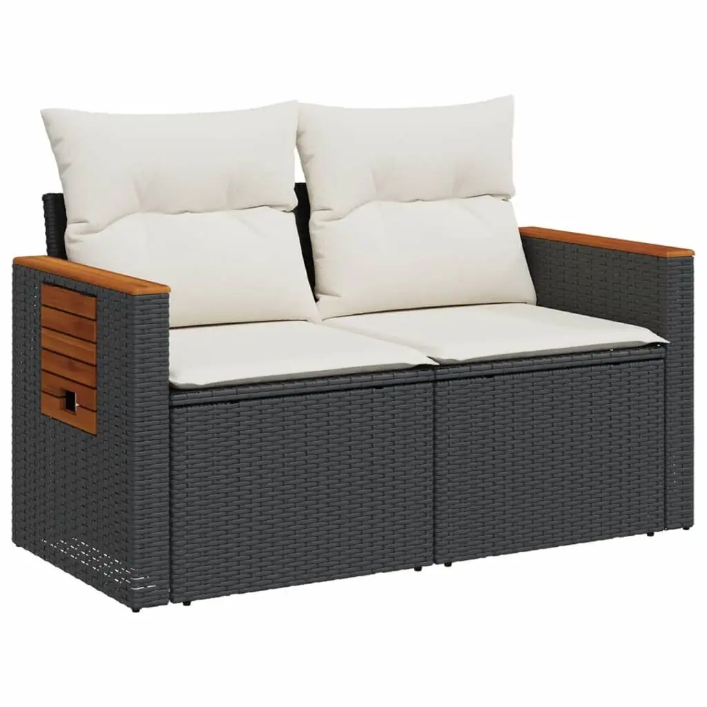 Outdoor Sofa 2-Seater Garden Furniture Black Poly Rattan