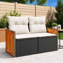 Outdoor Garden Sofa 2-Seater Black PE Rattan with Cushions Storage Modular