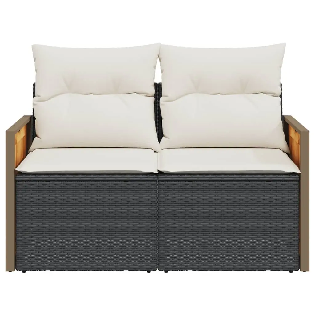 2-Seater Garden Sofa Outdoor Modular Black PE Rattan with Cushions and Storage