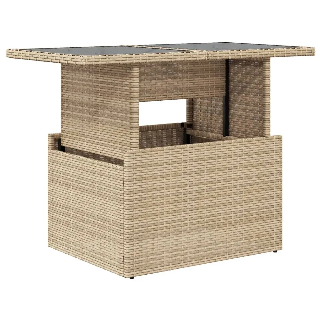 Garden Table with Adjustable Glass Top Outdoor Furniture Beige Poly Rattan
