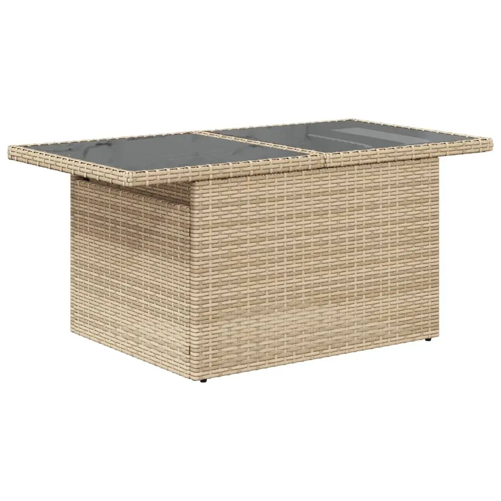 Garden Table with Adjustable Glass Top Outdoor Furniture Beige Poly Rattan