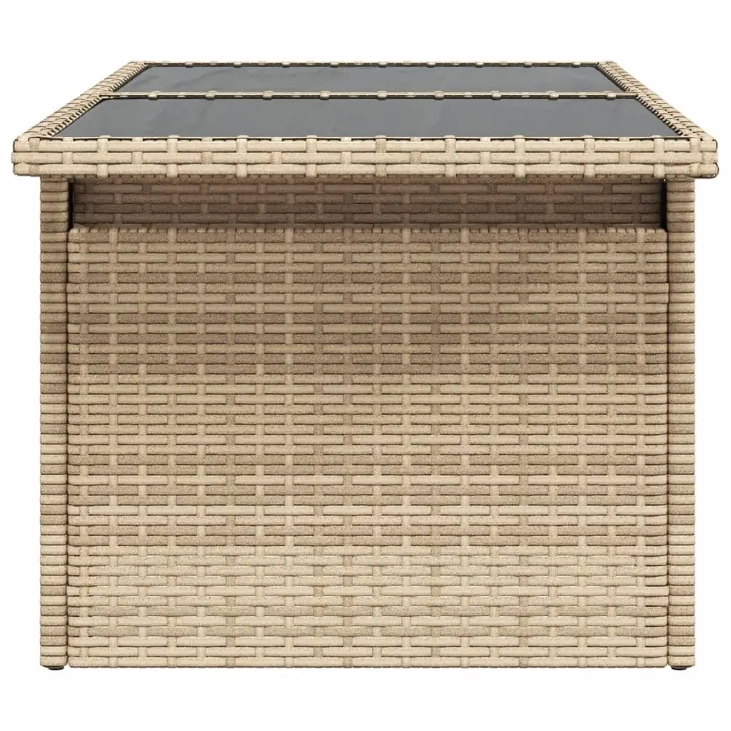 Garden Table with Adjustable Glass Top Outdoor Furniture Beige Poly Rattan