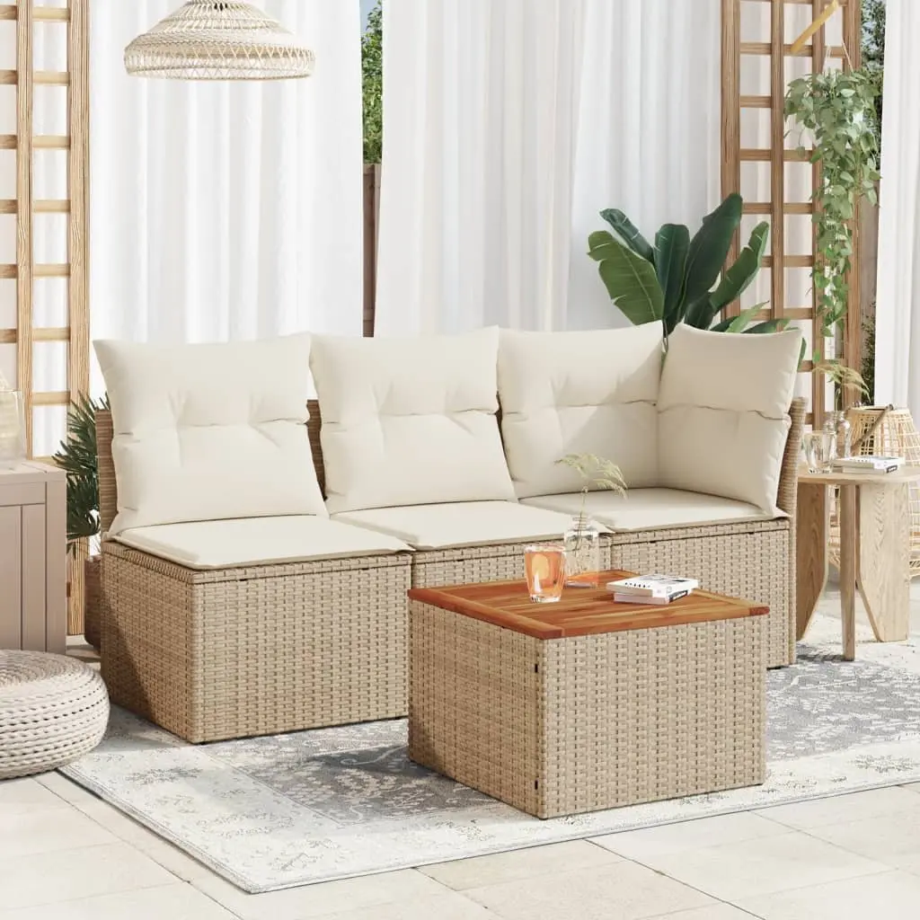 Garden Table Beige 55x55x37cm Outdoor Furniture Poly Rattan Acacia Wood Top