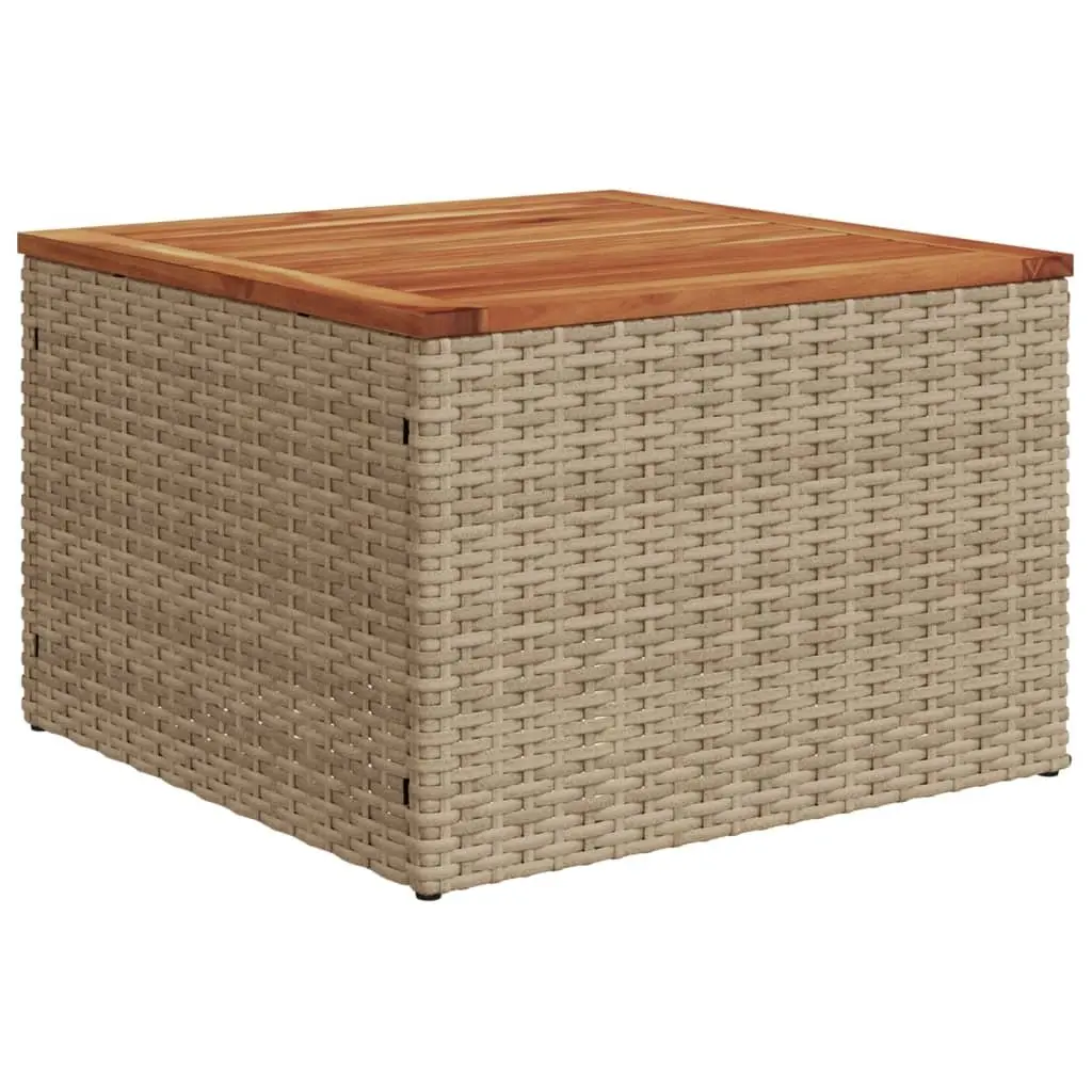 Garden Table Beige 55x55x37cm Outdoor Furniture Poly Rattan Acacia Wood Top