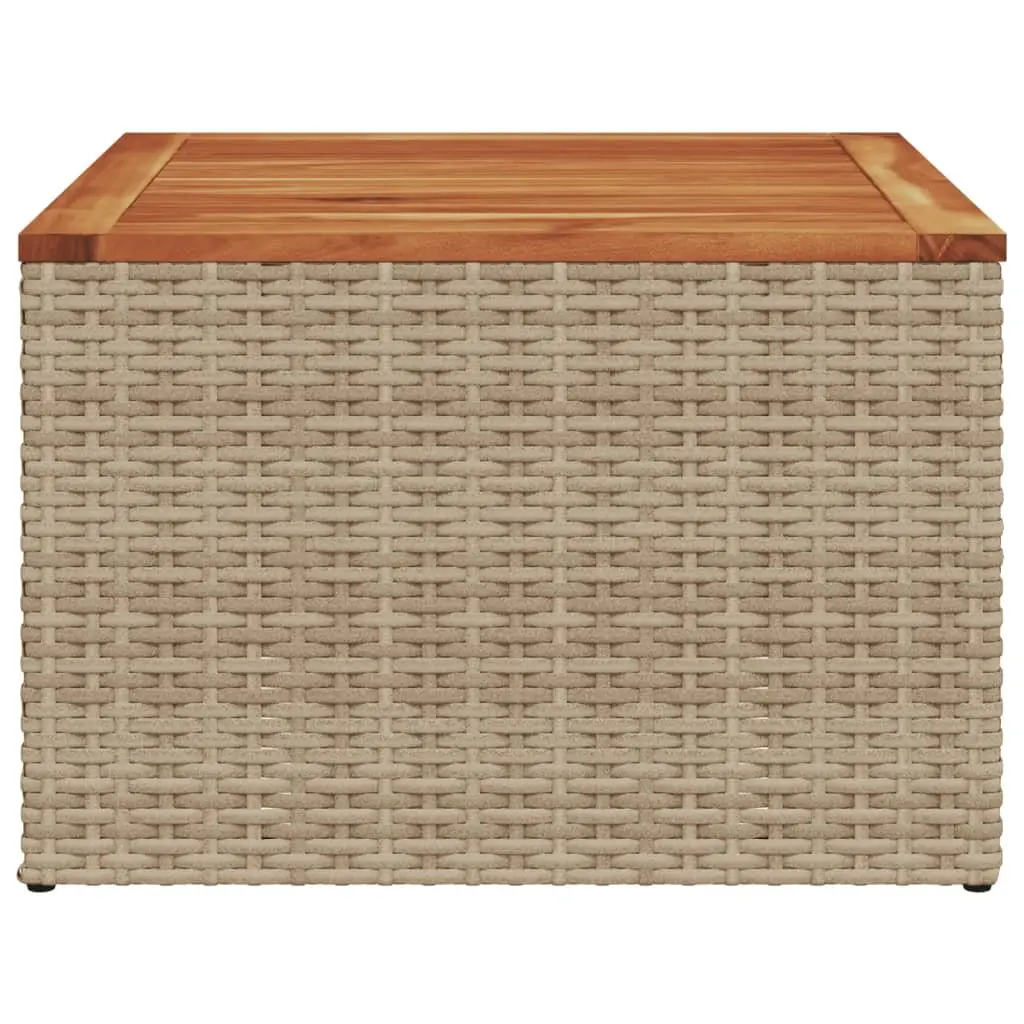 Garden Table Beige 55x55x37cm Outdoor Furniture Poly Rattan Acacia Wood Top